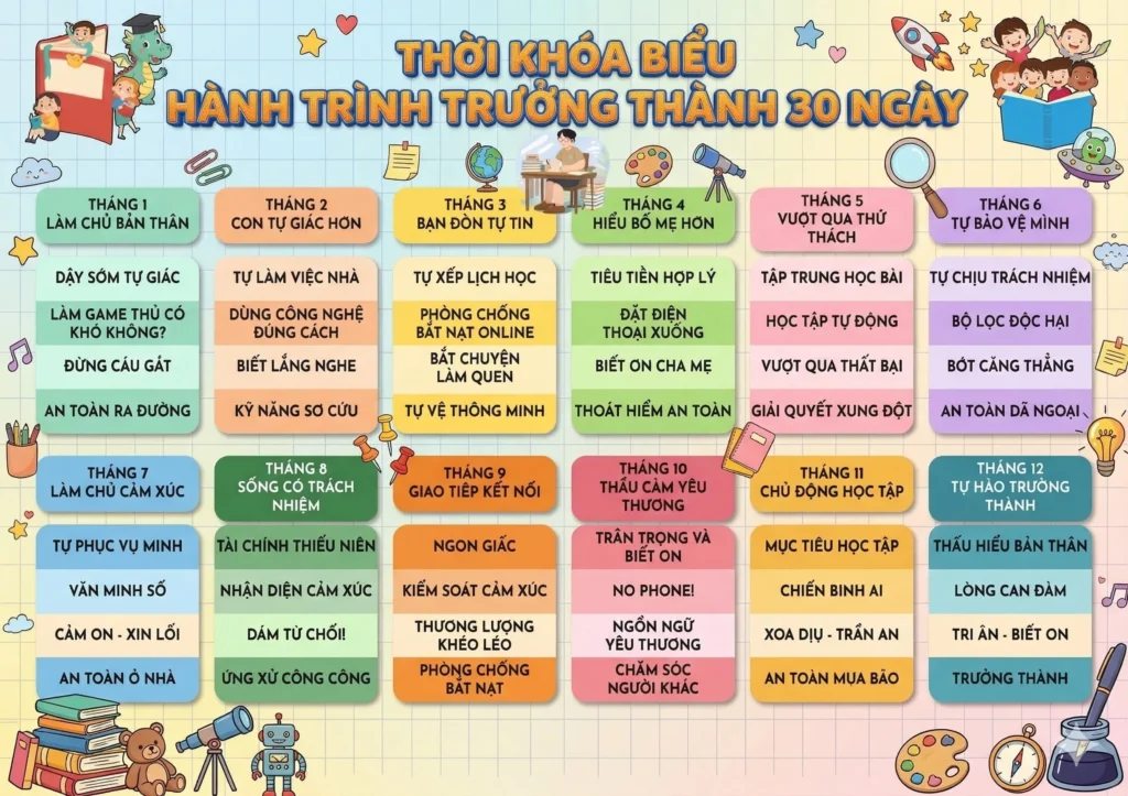Khám Phá Thời Khóa Biểu “Hành Trình Trưởng Thành 30 Ngày”: Cùng Con Phát Triển Toàn Diện Suốt 12 Tháng